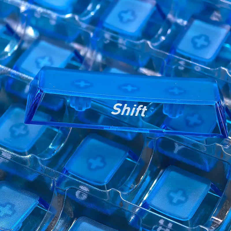 

Blue Frosted Translucent Original Profile Side-Printed Keycaps, 119 Keys Small Full Set, PC Transparent for DIY Keyboards