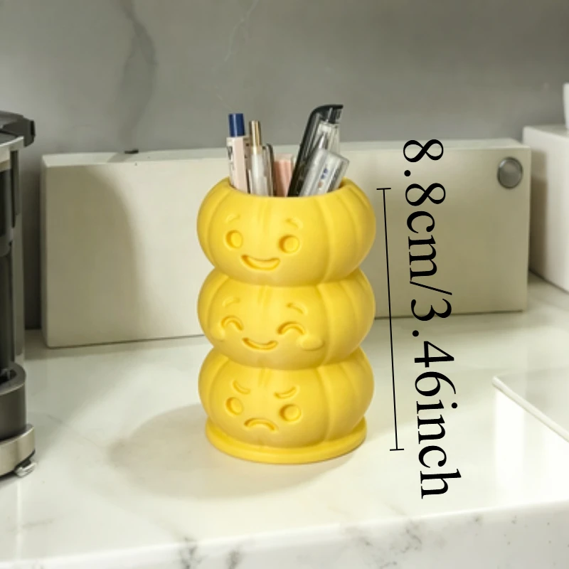 3-Layer Stackable Pumpkin Face Pen Holder, Storage Cup for Pencils Pens Makeup Brushes, Cute Desk Organizer for Student Dresser
