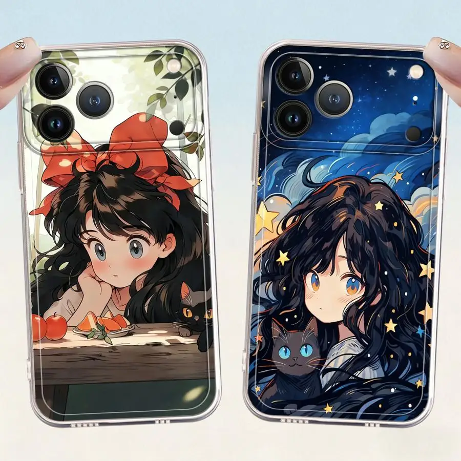 Soft Phone Cover Case for iPhone 17 Pro Max 13 Pro Air XS Max 14 Plus 11 16 XR 12 Mini 15 17e Cartoon Beautiful Girl