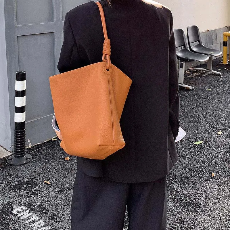 Stylish Simple Female Genuine Leather Tote Bags Classic Large Capacity Lady Shoulder Bag Solid Color Women Commute Handbags New