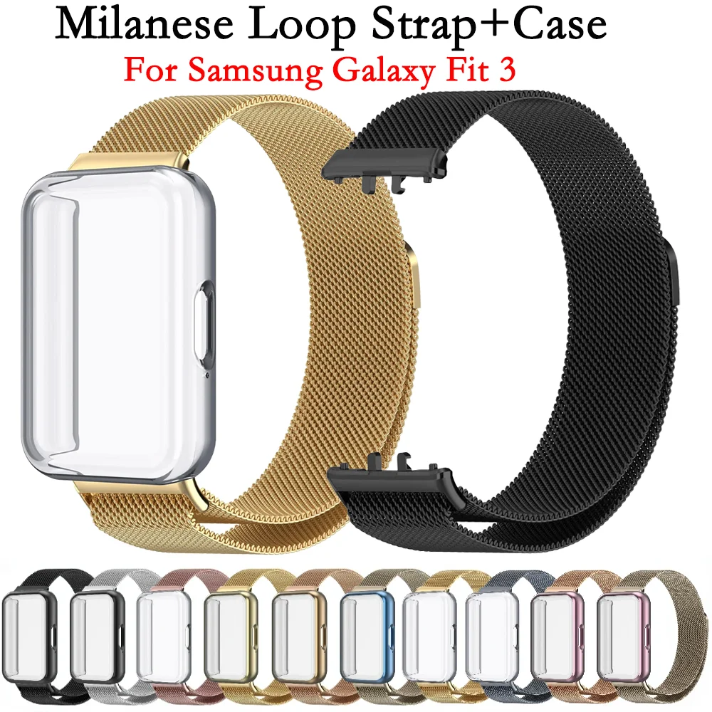 

Магнитный миланский ремешок с петлей + чехол для Samsung Galaxy Fit 3, браслет для умных часов Galaxy Fit 3, защитная крышка для экрана