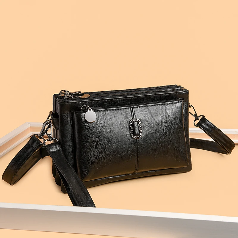 New Fashion Women's Small Purse Solid Color PU Leather Leisure Time Crossbody Phone Bags Luxury Multi Layered Messenger Handbag