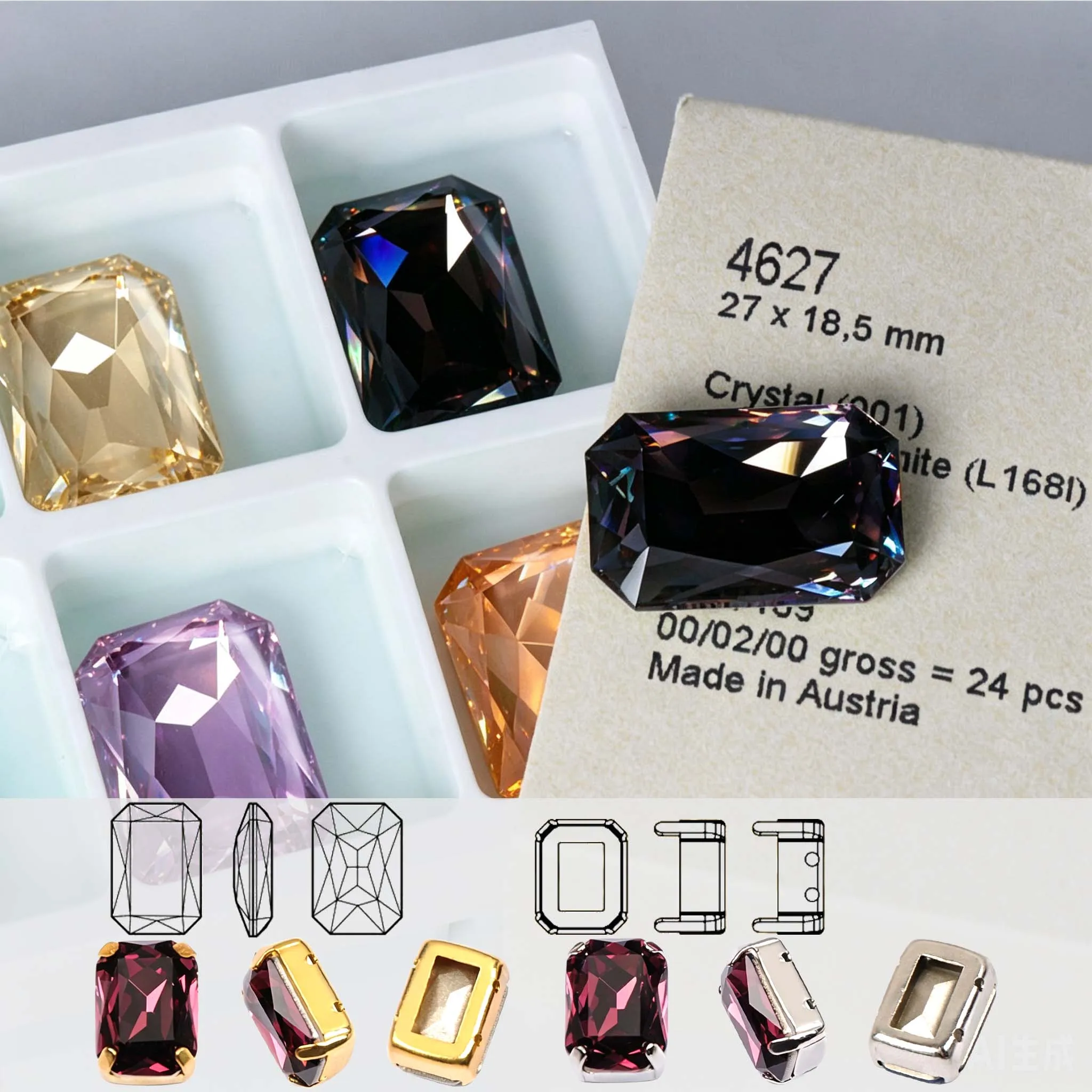 Pointback K9 Crystal Nail Art Beads Octagon Glass Strass Blue Red Rhinestones For Art Crafts Jewelry Making Accessories
