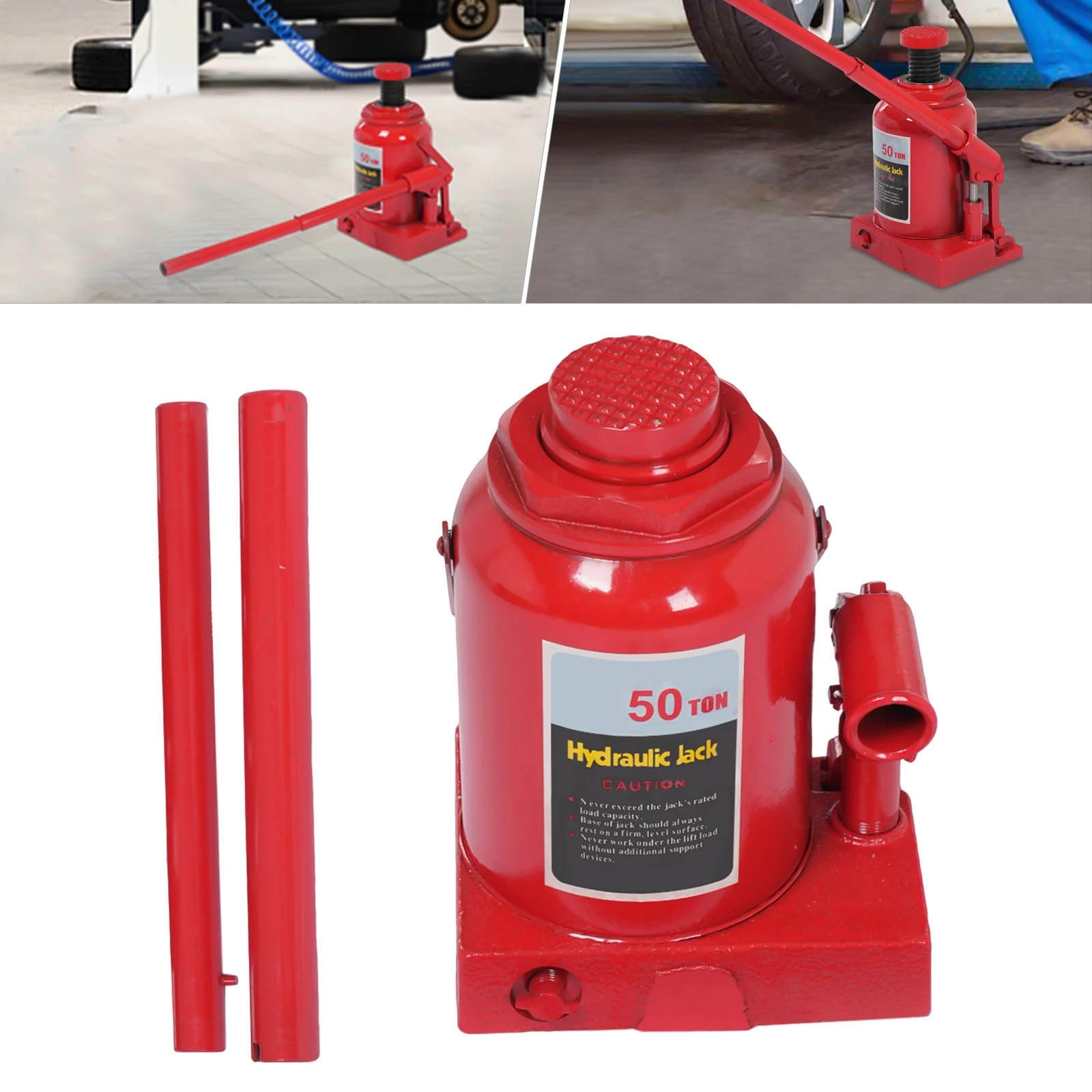 30/50 Ton Hydraulic Welded Bottle Jack Heavy Duty Stubby Low Profile with 3 Levers for Auto Truck Repair and House Lifts, Red