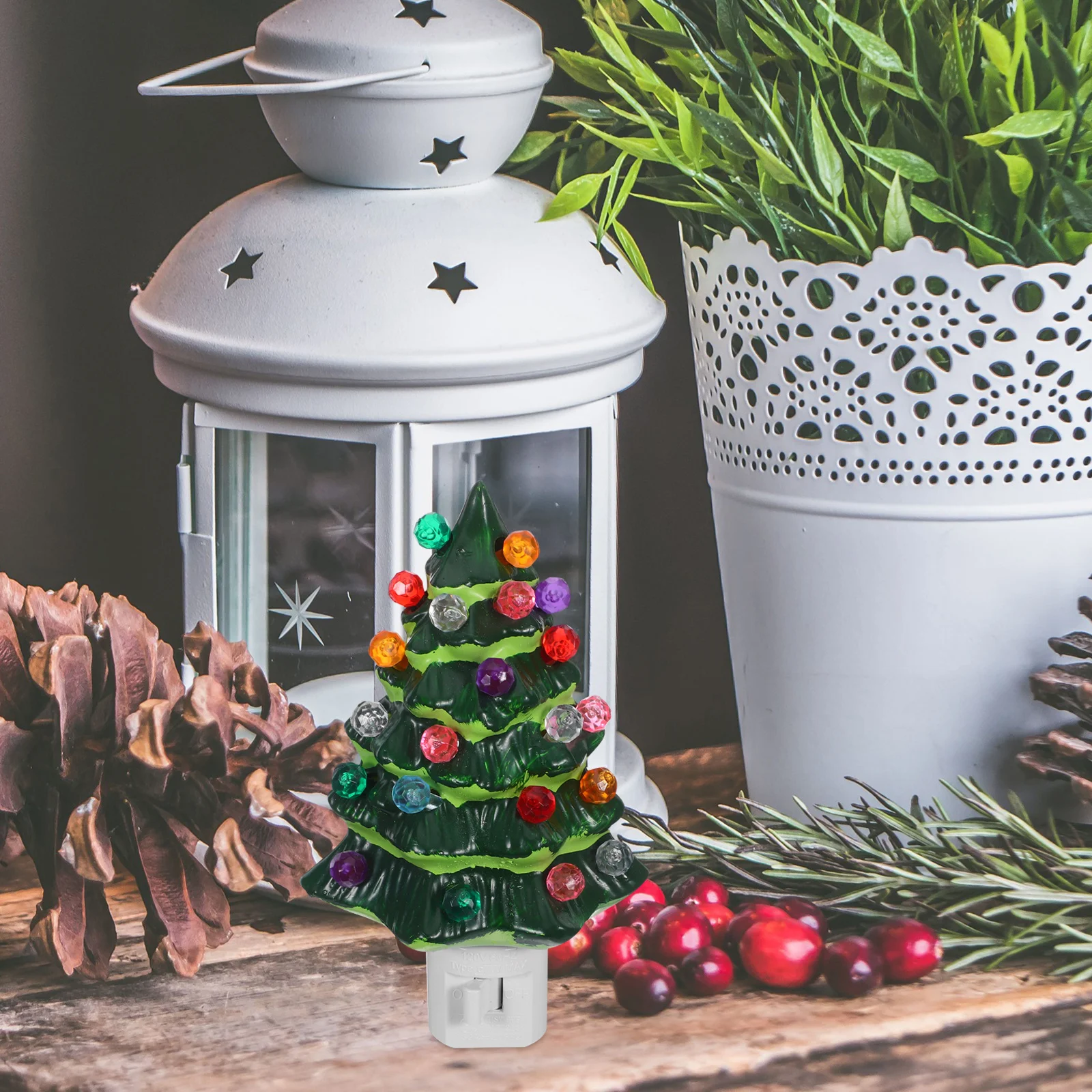 

Christmas Tree Night Light Resin 3D Rotating Plug Soft Warm Glow Holiday Decor Kitchen Bathroom Bedroom Nightlight