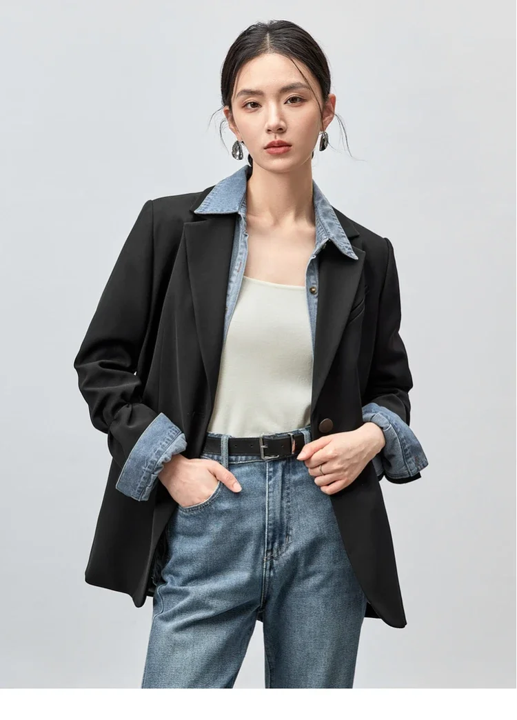 

SENTUBILA Texture Single Button Blazers for Women 2024 Autumn Casual Loose Office Lady Work Business Women Suits 143X56182