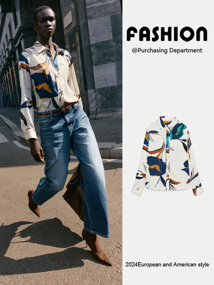 

Autumn New Arrival Women's Casual Silk Satin Feel irt Floral Print Versatile Long Sve European Sle Faionable Ladies'...