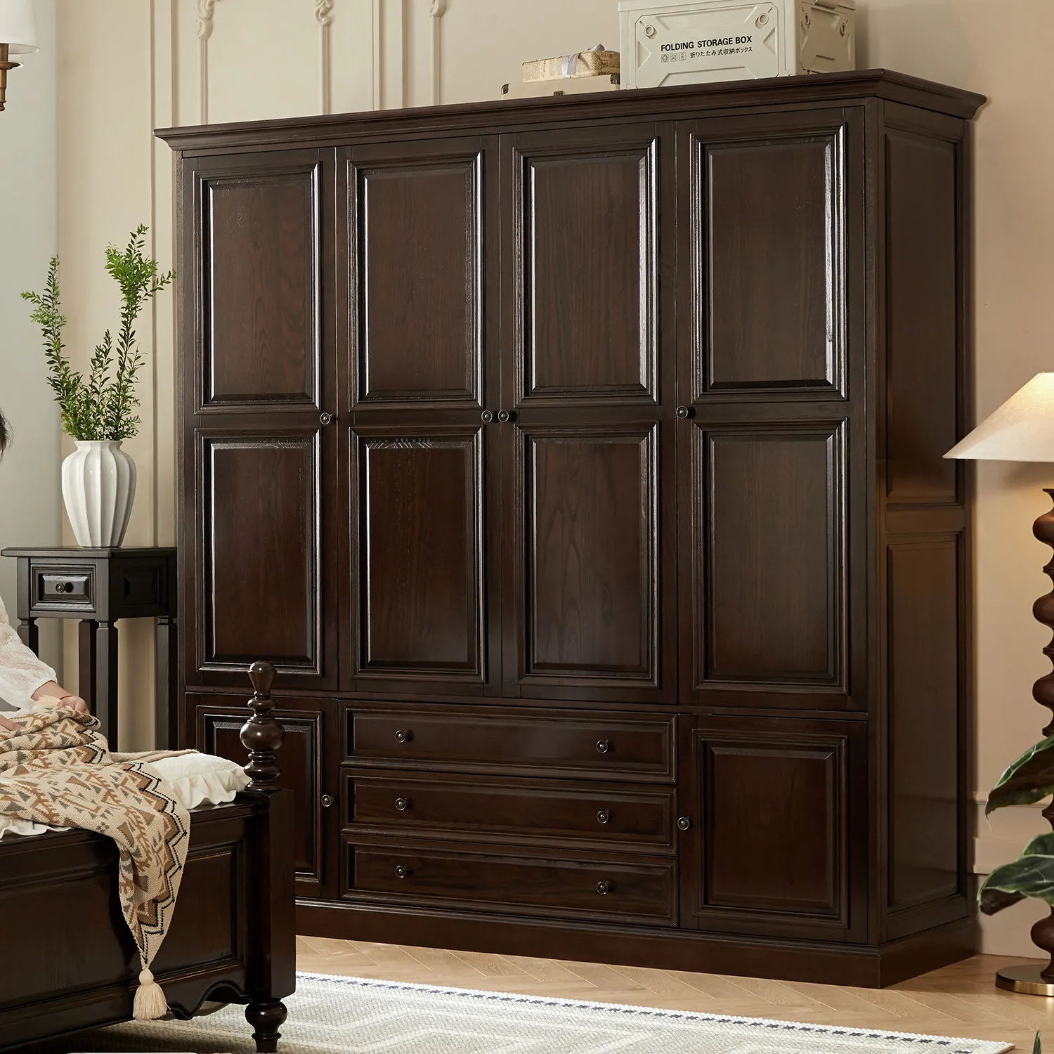 x- All-solid Wood Floor-standing Wardrobe Rustic Vintage Home Bedroom Four-door Multi-door Top Home Furniture*