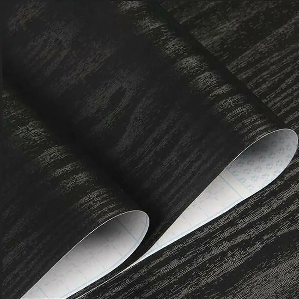 Black Wood Grain Self-Adhesive Wallpaper Waterproof Wall Stickers Furniture Kitchen Cabinet Decoration Renovation
