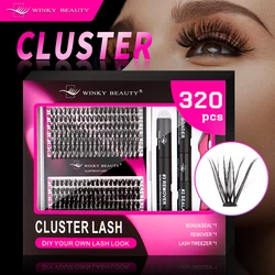 winky beauty 320PCS DIY Eyelash Extention Kit 30D+40D 9-16mm Mixed Length ,Bond ,Seal,Remover and Tweezers Cluster Lashes