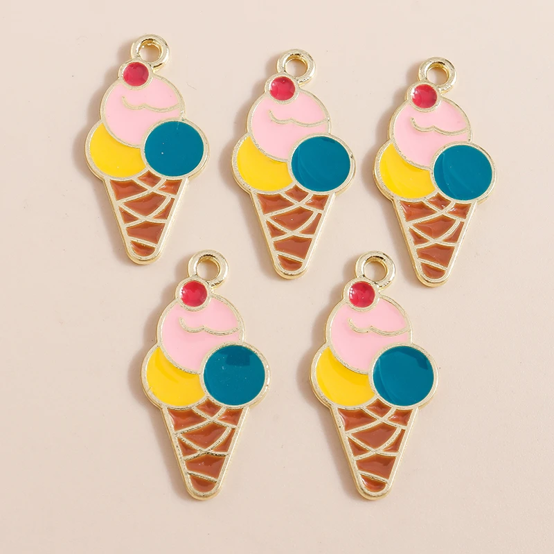 10 Stück niedliche, gemischte Emaille-Anhänger mit Sommer-Essen-Motiven (Eis am Stiel, Eiscreme) für die Schmuckherstellung, Ohrhänger, Halsketten, DIY-Bastelarbeiten, Geschenke – Detail 10