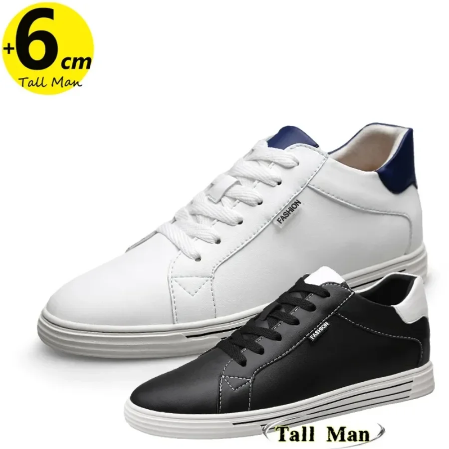 

White Chunky Elevator Sneakers Height Increase 6CM Unisex Sports Shoes Plus Size 37-44