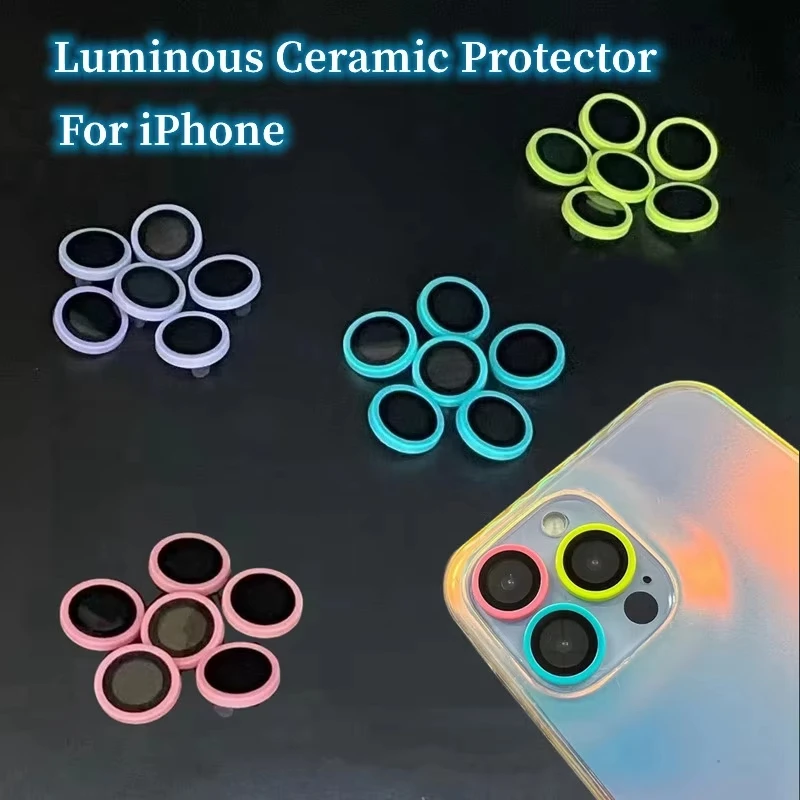 

Luminous Ceramic Camera Protector Film For iPhone 16 17 14 13 11 12 15 Pro Max 17 Air 13 12 Mini Lens Ring Glass Glowing Cap