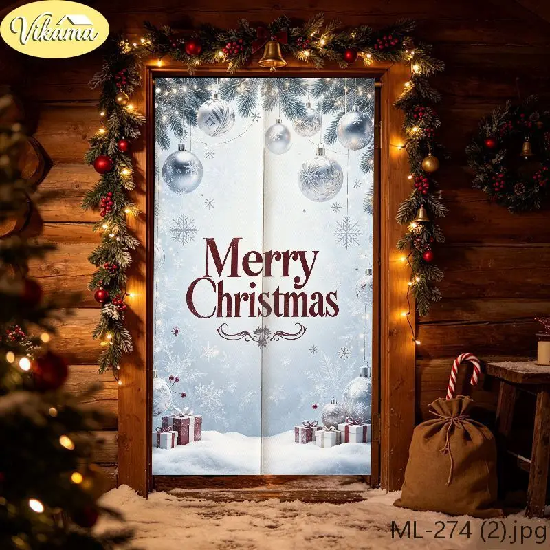 VIKAMA Santa Claus Half Door Curtain Merry Christmas Festive Fabric Room Divider Indoor Soft Furnishings Cozy Home Decor