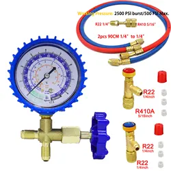 Air conditioner refrigerant pressure gauge service kit for R12/R22/R134/R502 with adapter hose with adapter