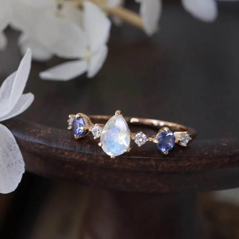 925 Sterling Silver Open Finger Ring Blue Deep Light Golden Elegant Vintage For Women Girl Jewelry Gift Dropship Wholesale