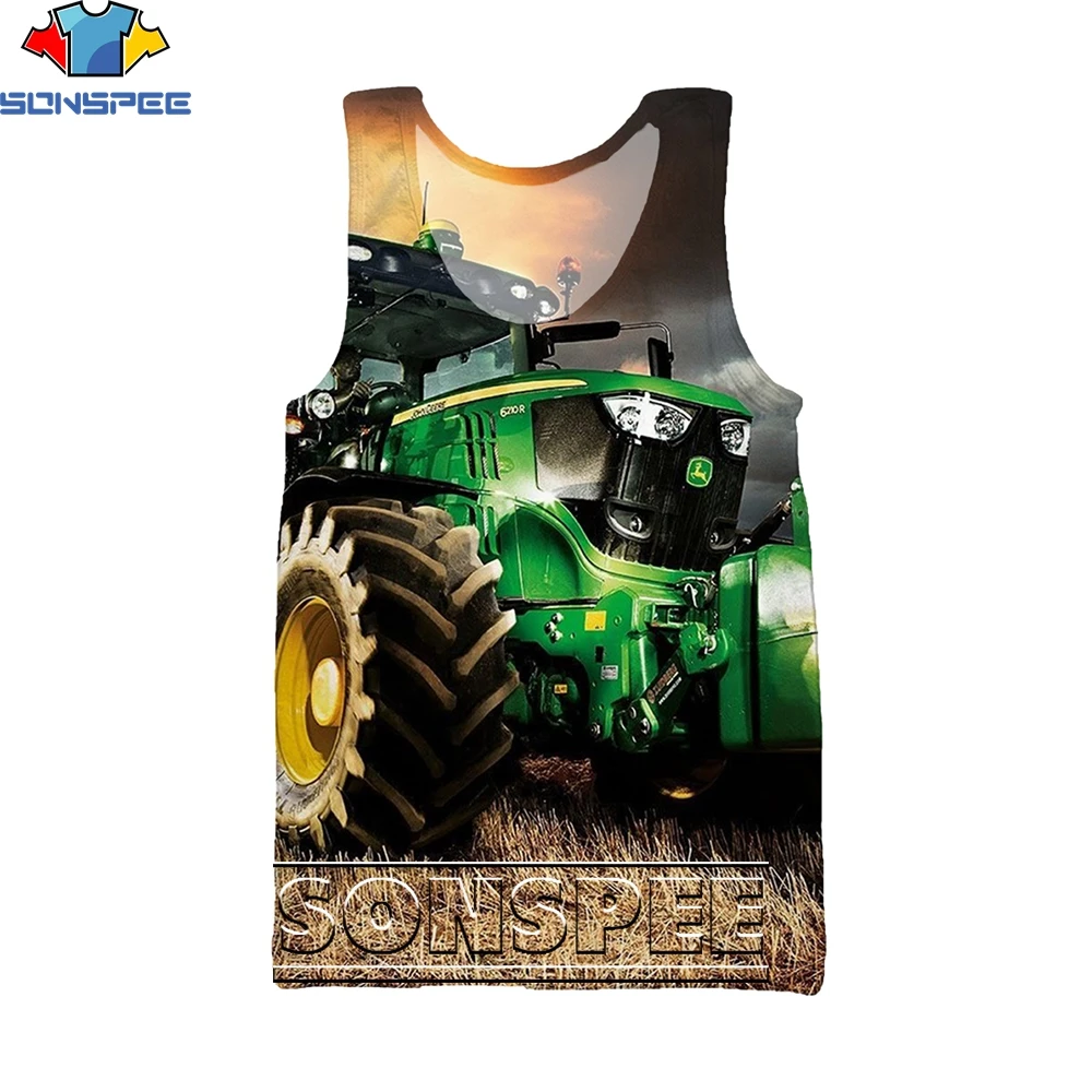 SONSPEE 3D Printing Bucket Tractor Summer Sleeveless Vest Men/women Fashion Punk Hip-hop Personality Sports All-match Casual Top