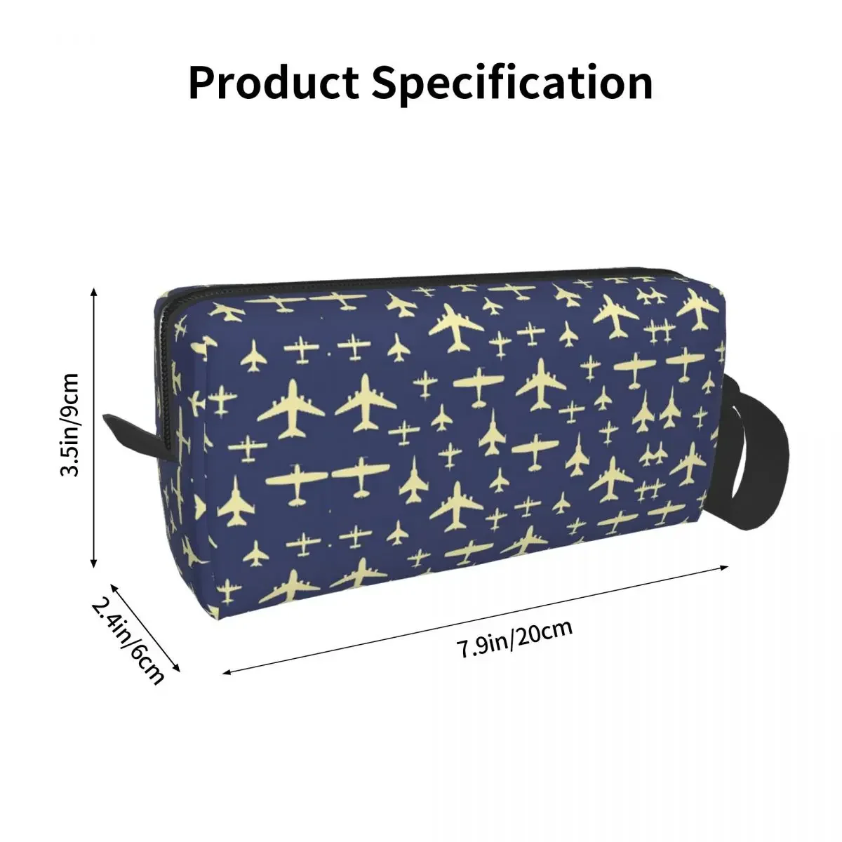 Fly Past Aeroplanes Navy Blue And Beige Pattern Makeup Bag Cosmetic Dopp Kit Toiletry Cosmetic Bag for Women Beauty Pencil Case