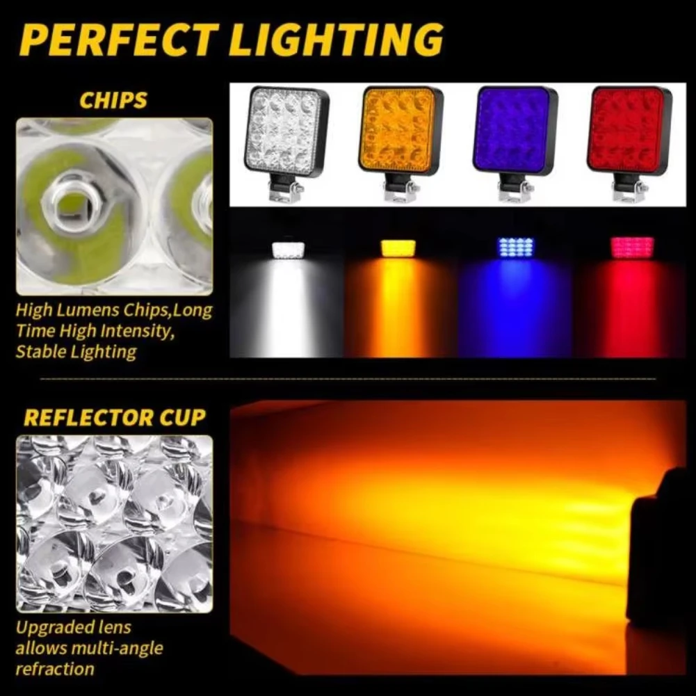 48W 16 16LED 12V LED Light Bar Work Light For Car Truck ATV Off Road Car Pod Lighting Truck Off Road Tractor LED Headlights