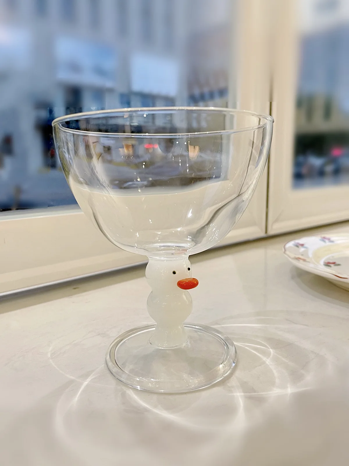 1 pcs Happy Duck Handmade Glass Cup Little Duck Cute Creative Ins Tall Cup Dessert Cup High Appearance Atmosphere