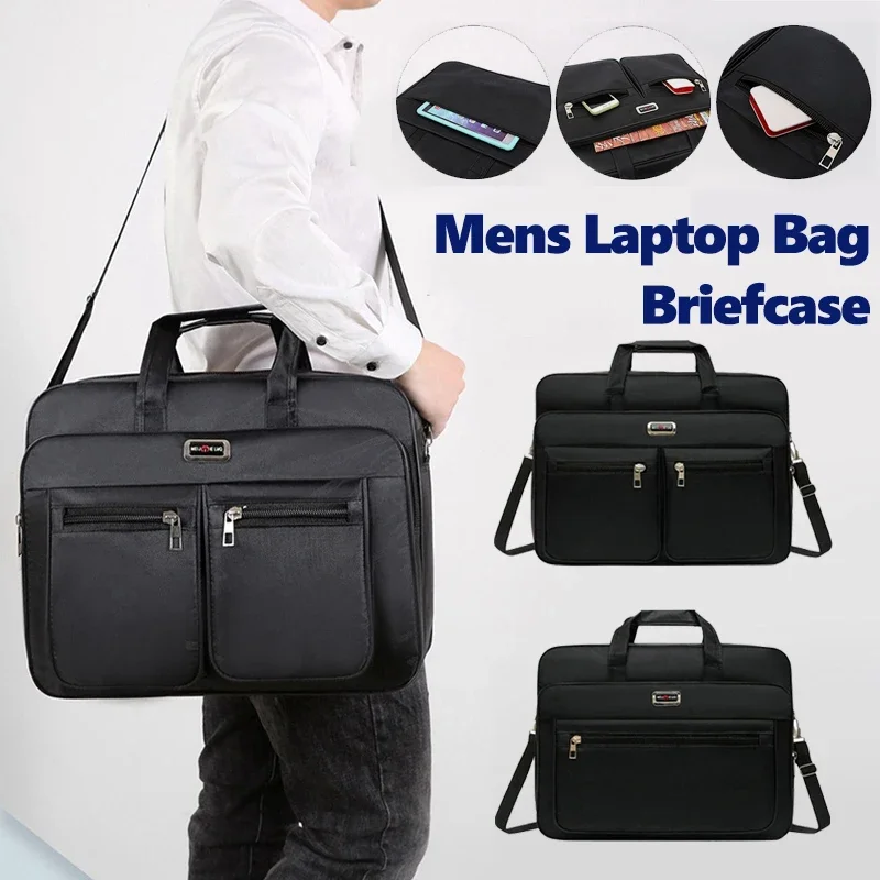 Maleta Oxford preta masculina, bolsa para laptop de trabalho, bolsa para computador de negócios, bolsa impermeável, bolsa de ombro itinerante