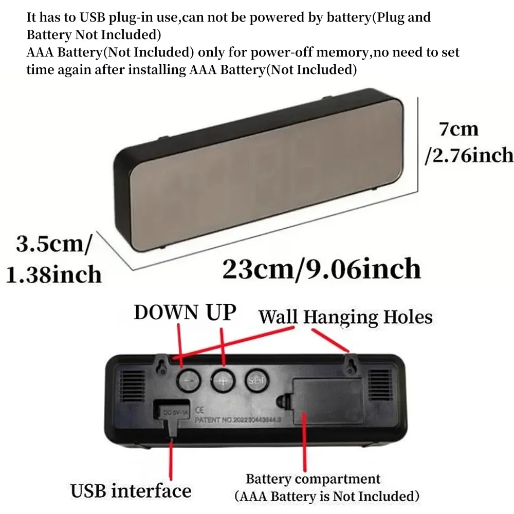 10/13/16 Inches Large LED Digital Wall Clock , Wall Mounted Temperature Date Week Display Timer Dual Alarm Clock