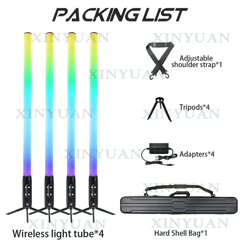 LED Tube Stick Lights, 4 Pieces IP65 Waterproof 360 Pixel Battery Powered Fixtures with Wireless DMX WiFi Control for DJ Party K