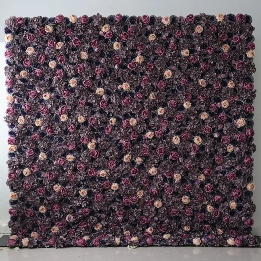 

Royal Series 3D Black Purple Rose Hydrangea artificial flower wall Plant Birthday party outdoor wedding background decoration
