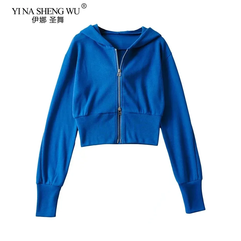 Zip-up Autumn Women Top Hoodies Crop Sport Jacket Female Running Coats Fitness Yoga Shirt Top Workout Gym Activewear Sportswear