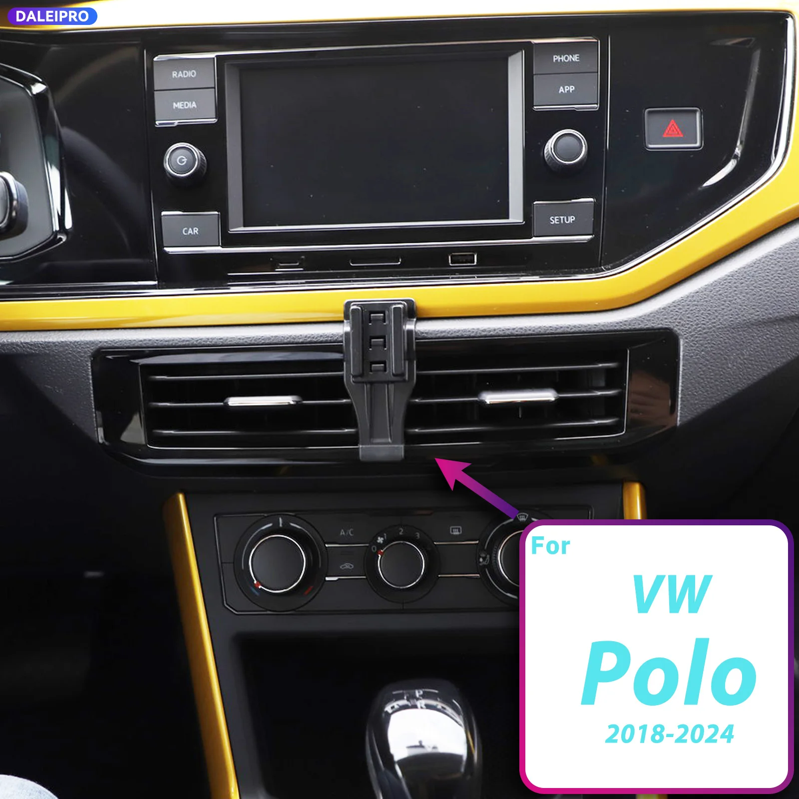 For Volkswagen VW Polo MK6 2018-2024 Vehicle-Specific Phone Holder Base Smart Car Phone Mount 66W Charging Holder Accessories