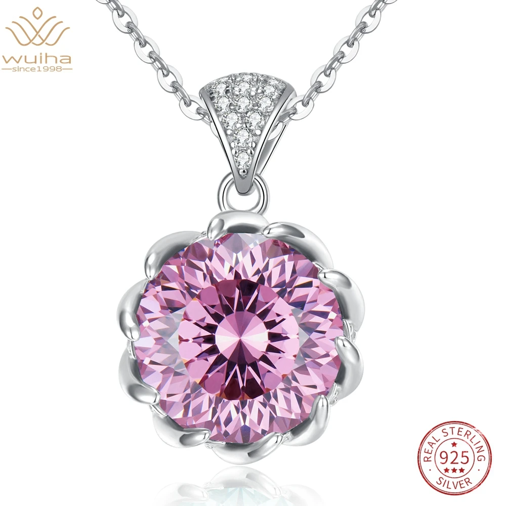 

WUIHA Real 925 Sterling Silver 8ct Pink Sapphire Tsavorite Simulated Moissanite Chains Necklaces for Women Gift Drop Shipping