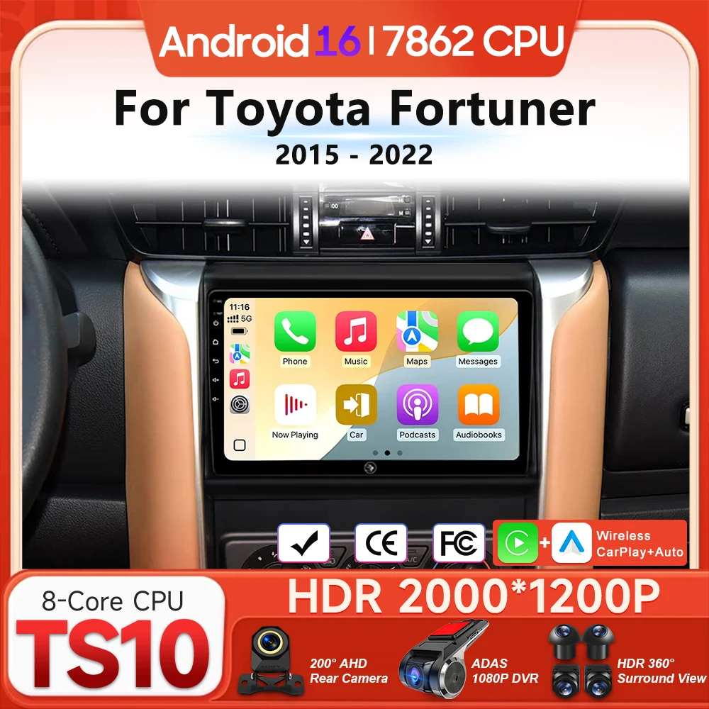 

Мультимедийный проигрыватель Android 16 для Toyota Fortuner 2015-2022, беспроводной Carplay, радио, видео, навигация, стерео, GPS, 2din, DSP, BT