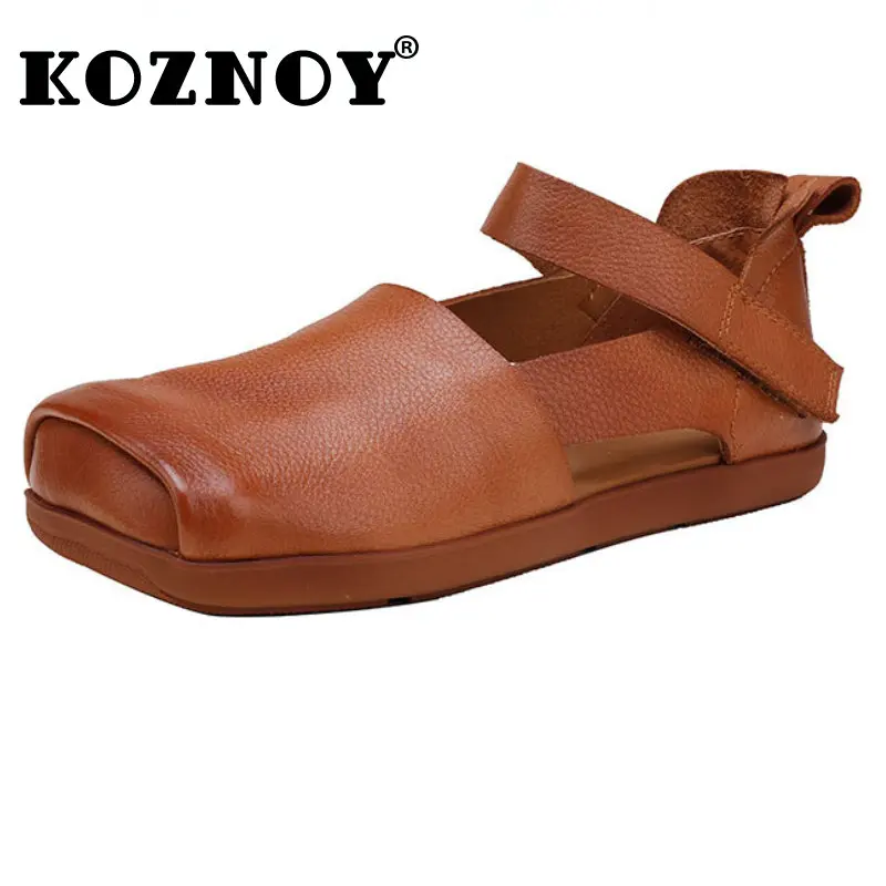 

Koznoy 2cm New Natural Cow Genuine Leather Hollow Loafer Summer Flats Branded Women Luxury Shoes Comfy Vulcanize Platform Flats