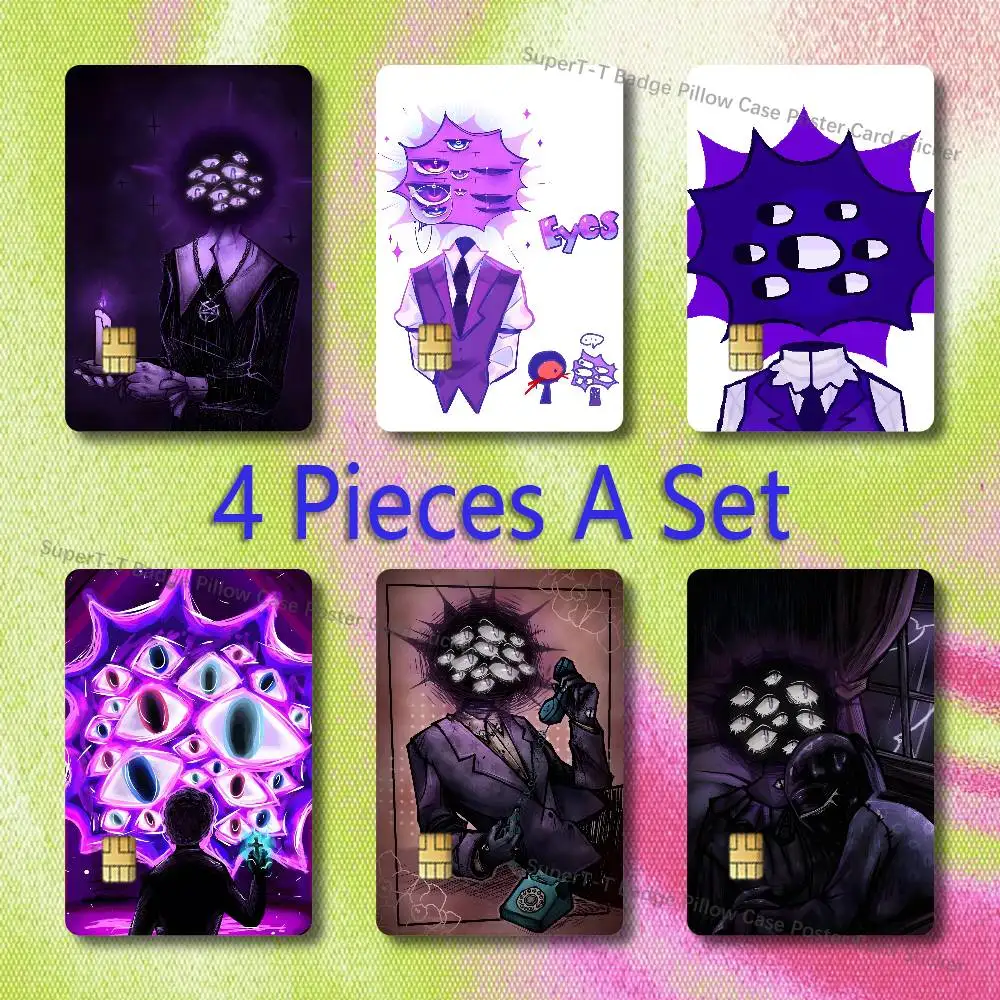 D-Doors Purple Eyes Game Credit Card Skin Stickers for VISA JCB Mastercard and Other IC Bank Card Decoration Protect
