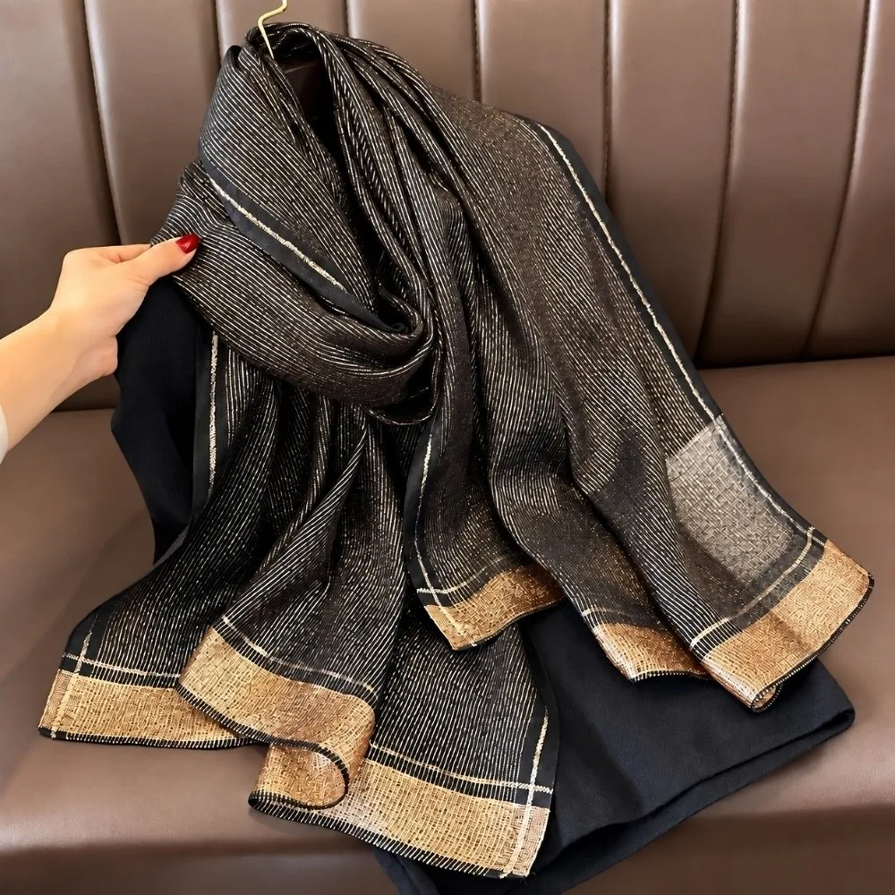 Vintage Large Size Imitation Silk Scarf Breathable Elegant Border Shawl Wrap Shawl Autumn Winter