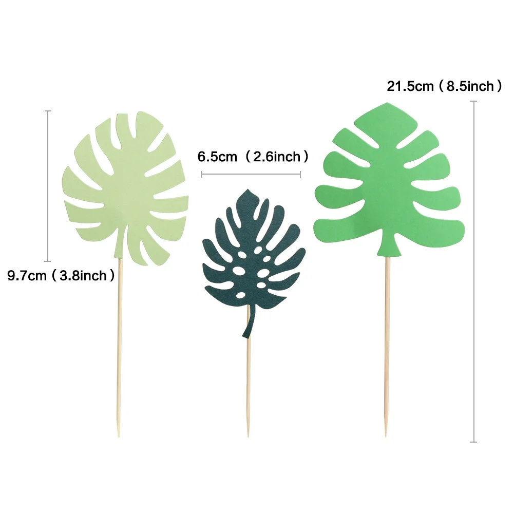 7pcs Tropical Palm Leaves Cake Topper Picks for Jungle Theme for Wedding 1st Birthday Party Safari Baby Shower Decoration