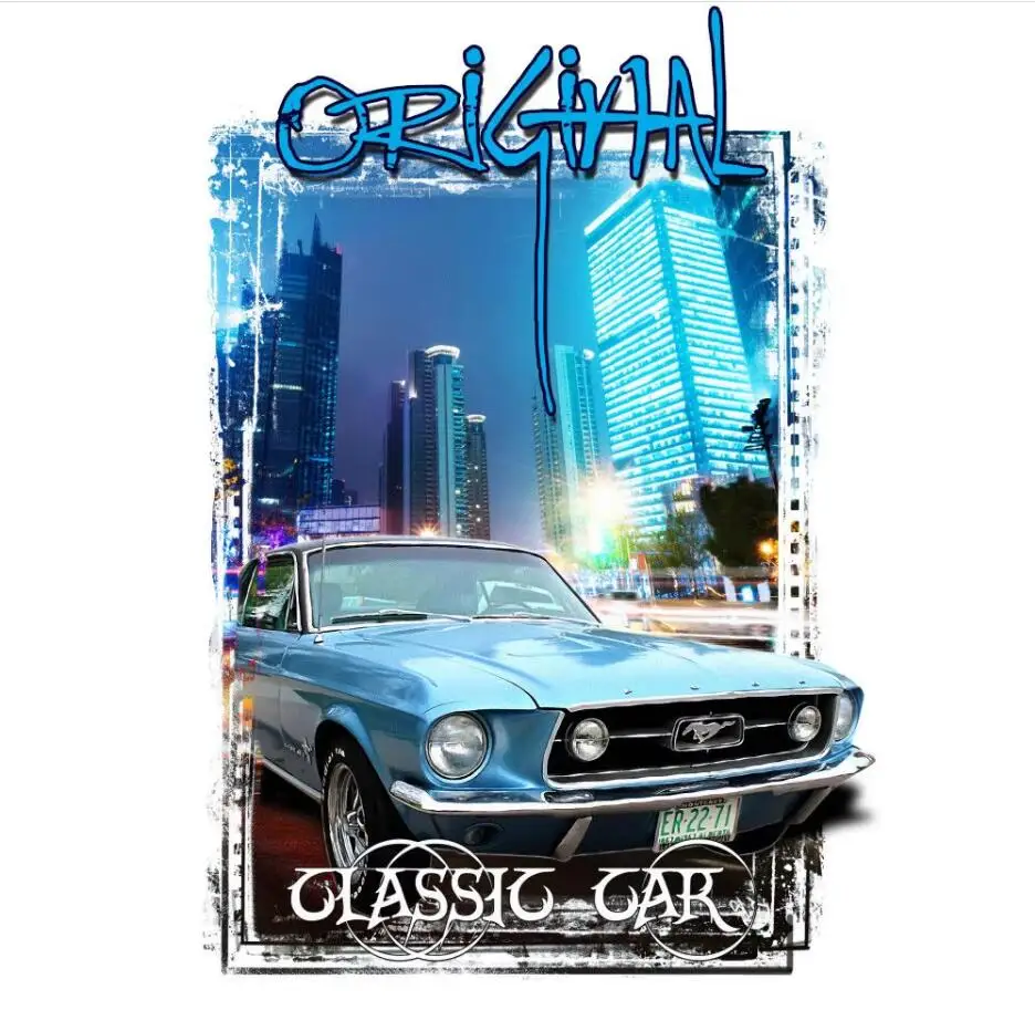 T-Shirt American Classic Muscle Car Mustang Mod V8 Classic Blau Auto Youngtimer Oldtimer Herrent Shirt Discount 100 % Cotton