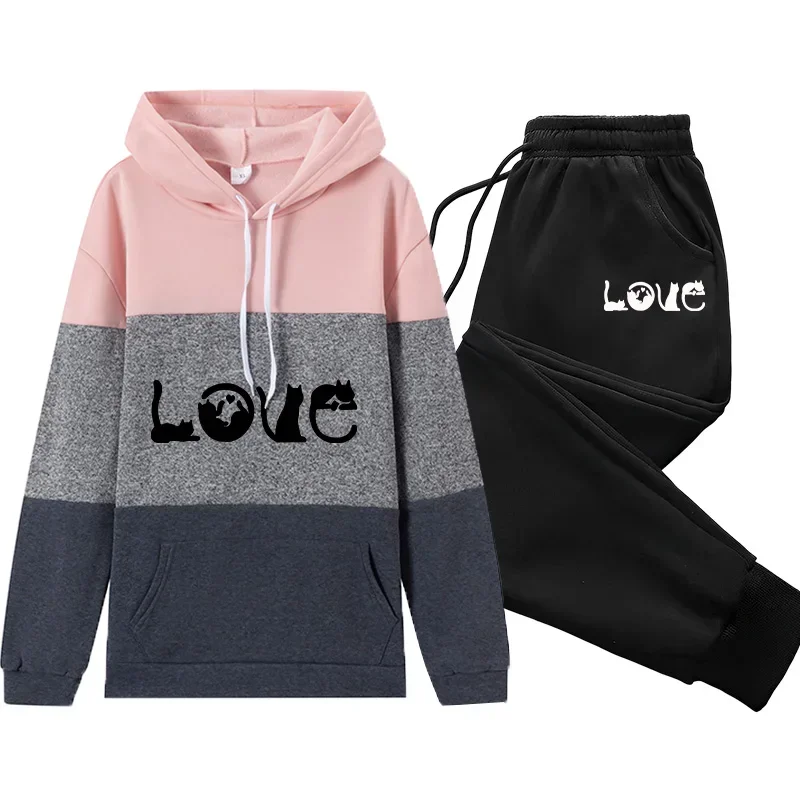 Casual Autumn Winter Daily Women's Tracksuit Quality Color Block Women Jogging Single Piece Sweatshirt Sweatpant Pullover Hooded