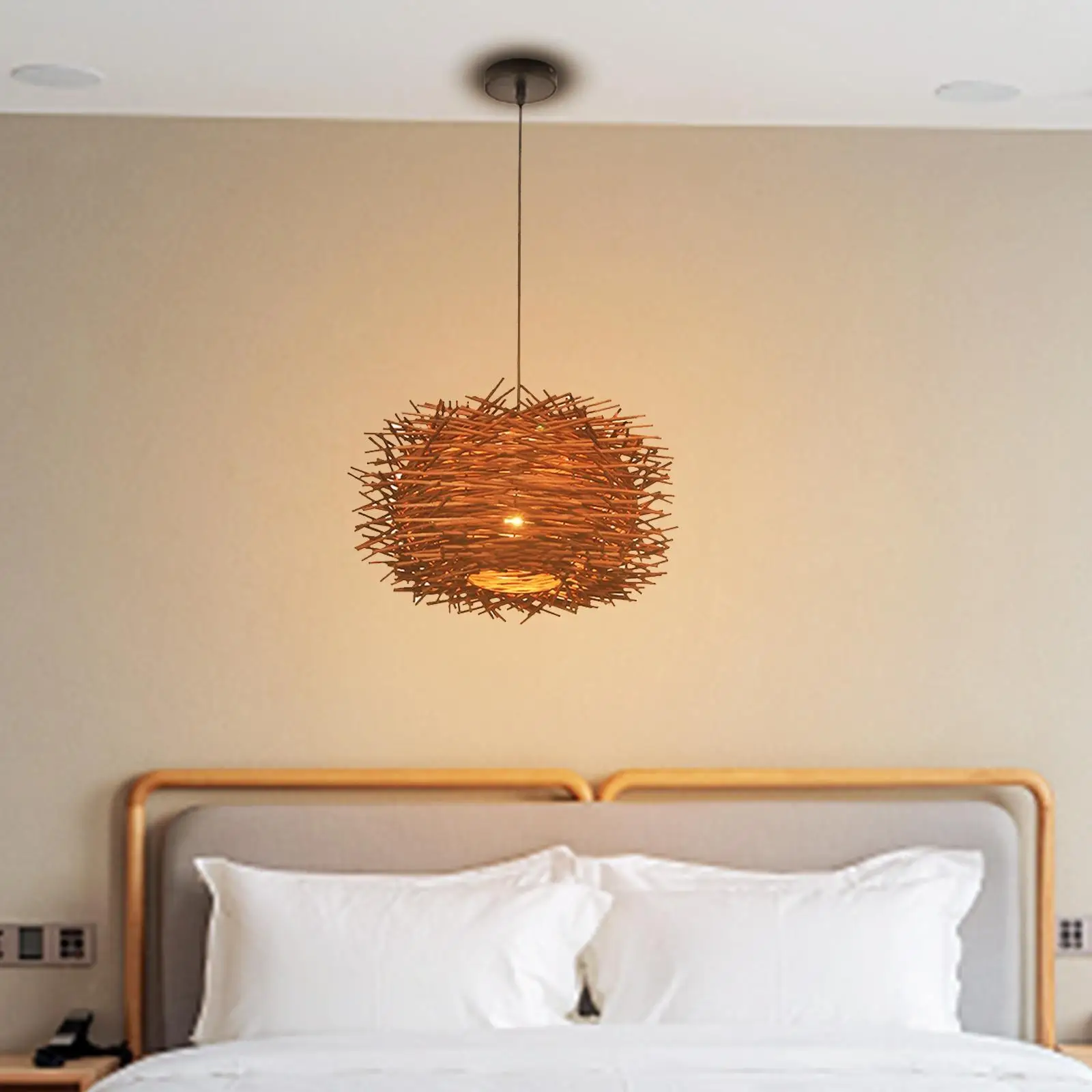 Weave Rattan Ceiling Pendant Light Fixtures Bird Nest Chandeliers