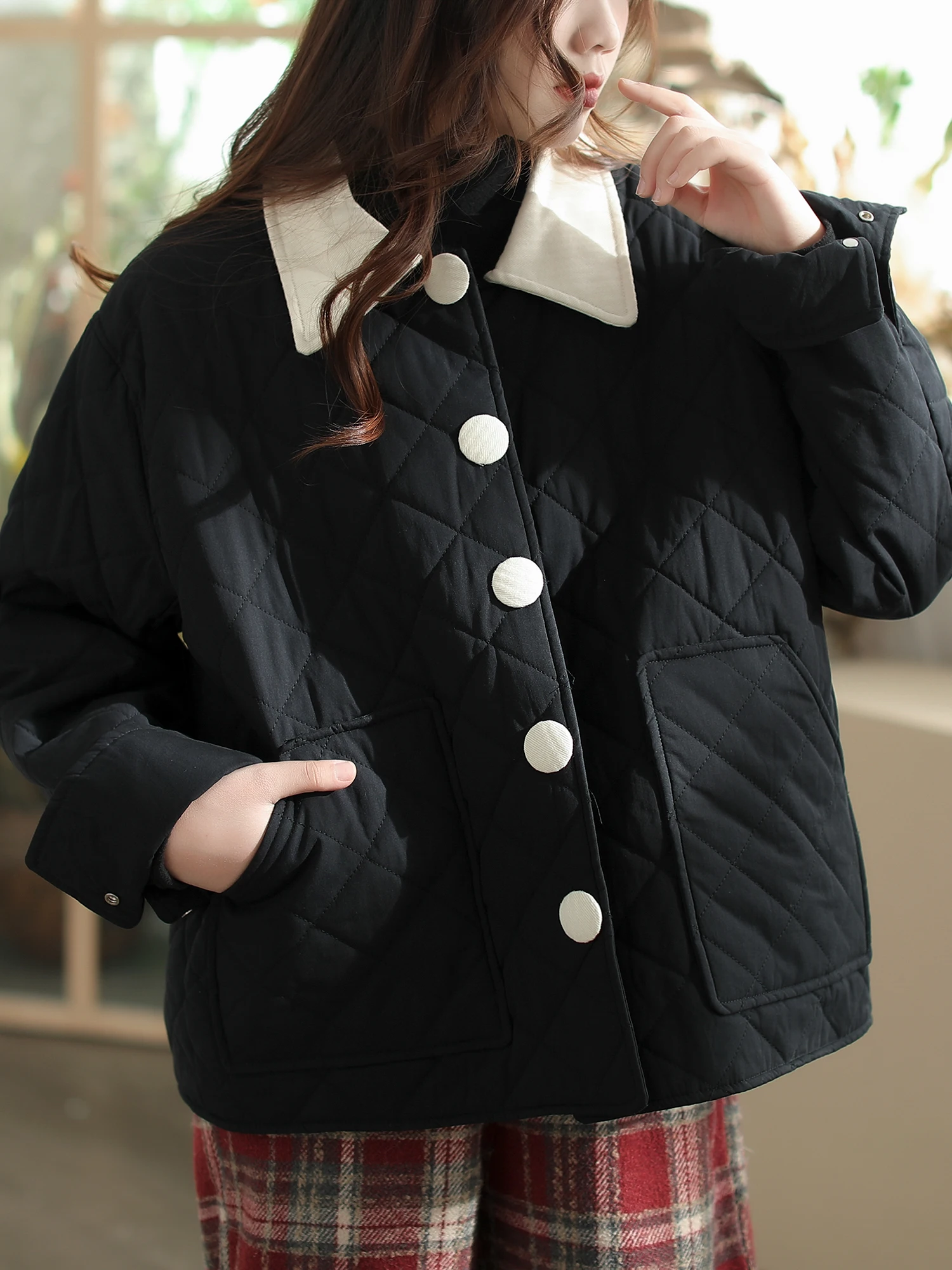 

Winter New Women's Loose Cotton Jaet Commute Warmth Artistic Splicing Large Size Bla Fem Outerwear Cotton Coat