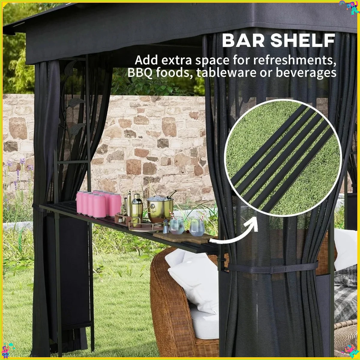 棚とネット付きの二重屋根のガゼボ、UV30+ キャノピーで日よけと虫よけを実現、裏庭での快適な屋外生活を