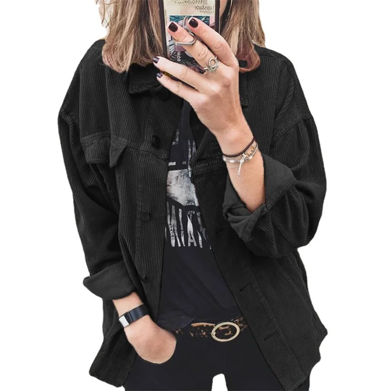 2023 Spring Autumn Corduroy Jacket Coat Women Shirt Style Top Single-breasted Outerwear Lady Streetwear Loose Casual Blouses