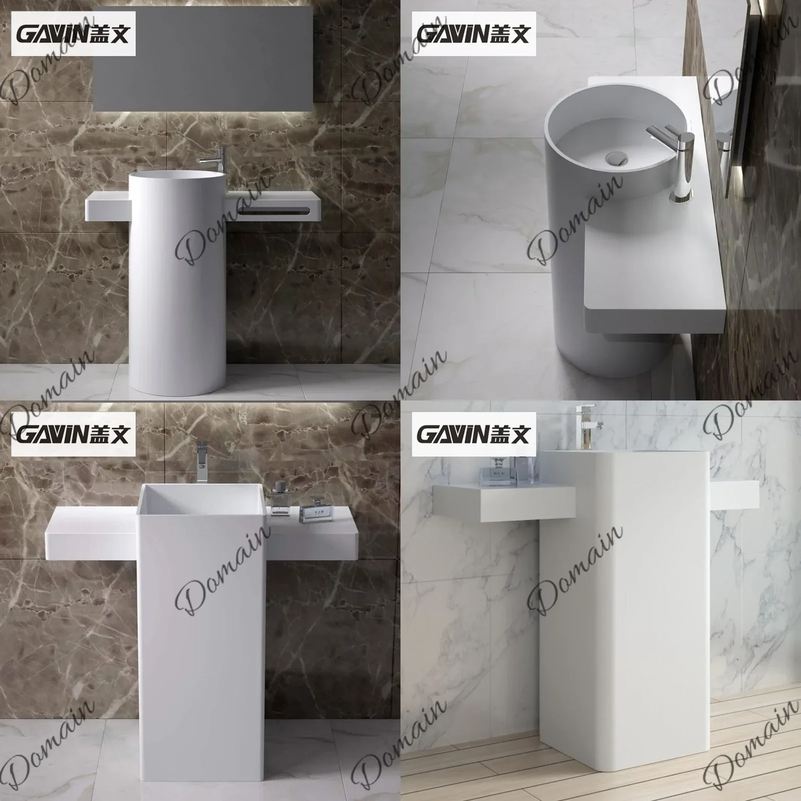sBc White Integrated Artificial Stone Round Countertop Floor Standing Basin Outdoor Balcony Pedestal Sink Custom