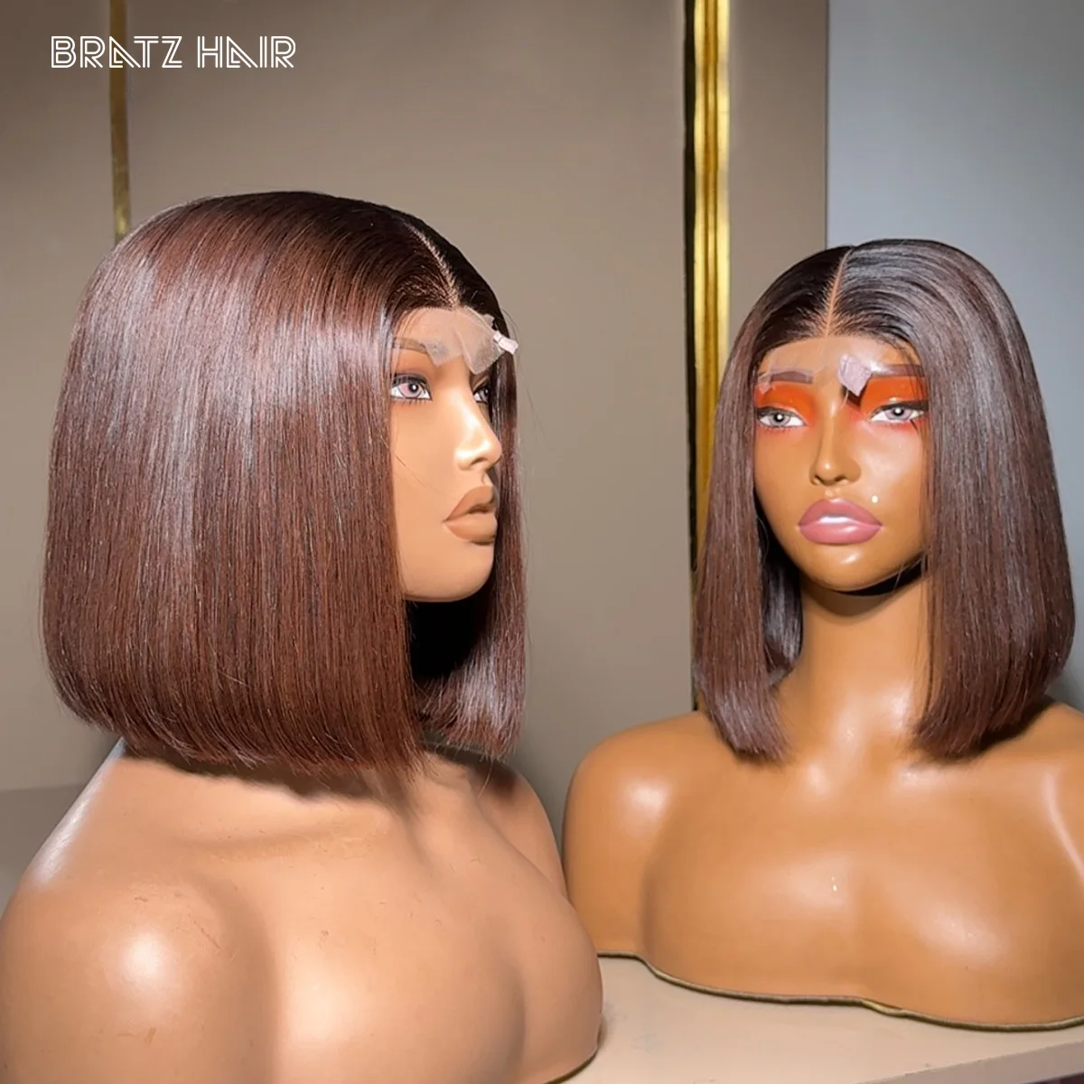 4by4 إغلاق أومبير اللون البني بوب شعر مستعار الشعر البشري 13x4 HD الدانتيل أمامي بوب شعر مستعار قبل قطعها 2x6 5x5 الدانتيل إغلاق بوب للمرأة