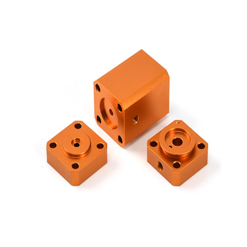 

Aluminum alloy anodized orange CNC machining precision mechanical cube equipment fixed components
