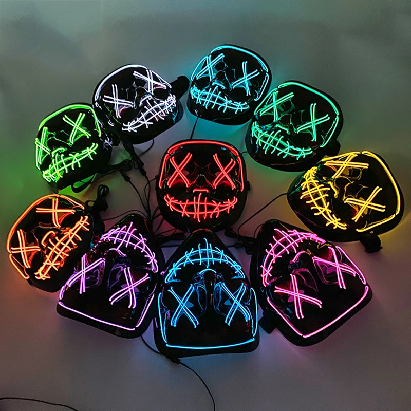 Halloween LED Glowing Purge Mask, EL Neon Mask, Movie Theme Cosplay, Masquerade Party Costume Props, 10 Colors