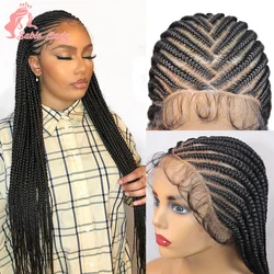 Synthetic Full Lace Box Braided Wigs Cornrow Braided Wig for Black Women Knotless Braids Wig Baby Hair 36