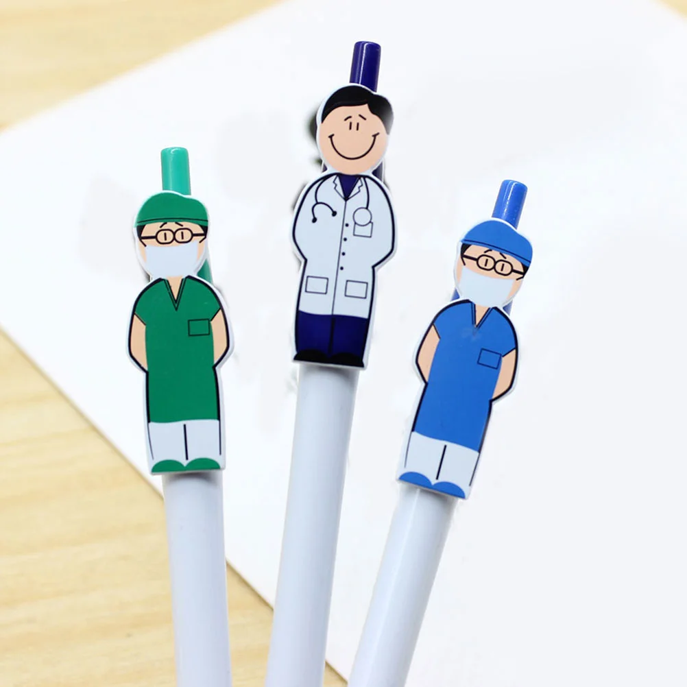 Set of 4 Cartoon Stationery Pen Holder Work Nurse Gift Portable Adult Plastic Ball Point Pens