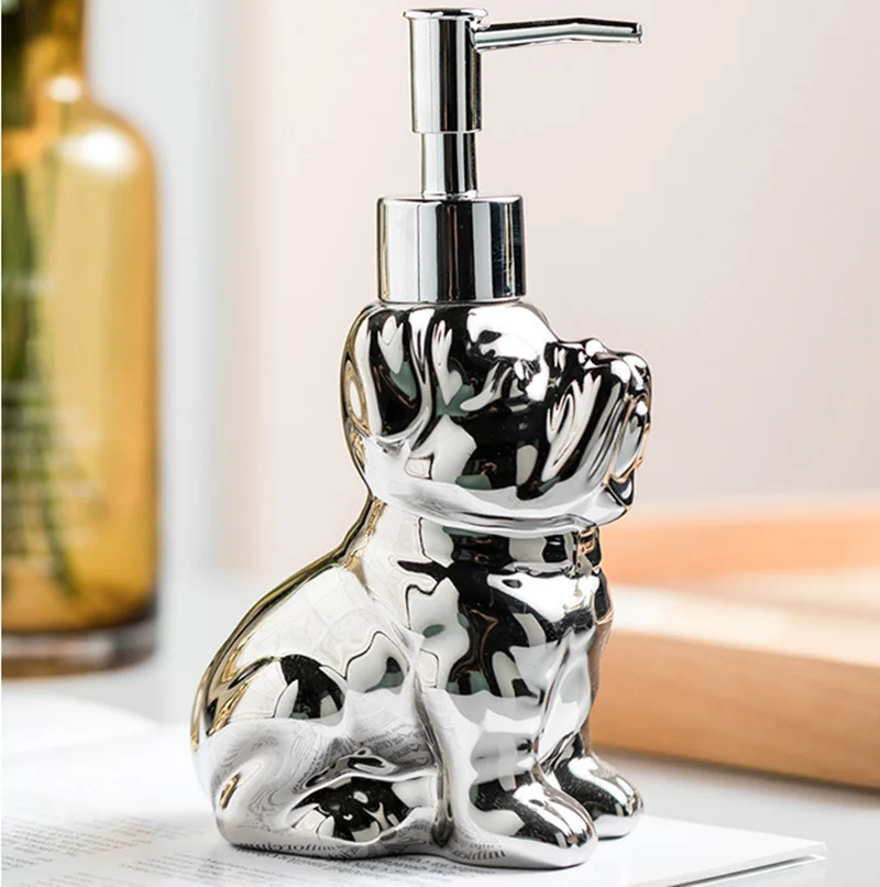 Bathroom Supplies, Gold-plated Dog Ceramic Soap Dispenser, Portable Shampoo Bottle, Household Hotel Lotion Independent Bottle