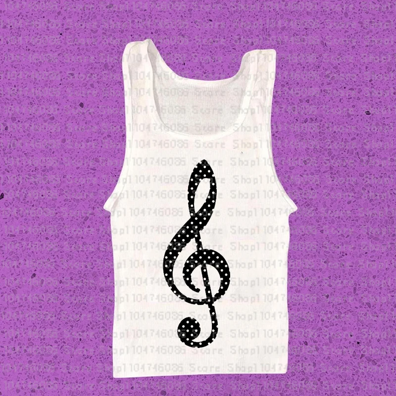 Musical note dot Print Vest Gothic Harajuku Fashion Aesthetic Y2K Slim Woman Halter tops Vintage emo Streetwear Daily clothing